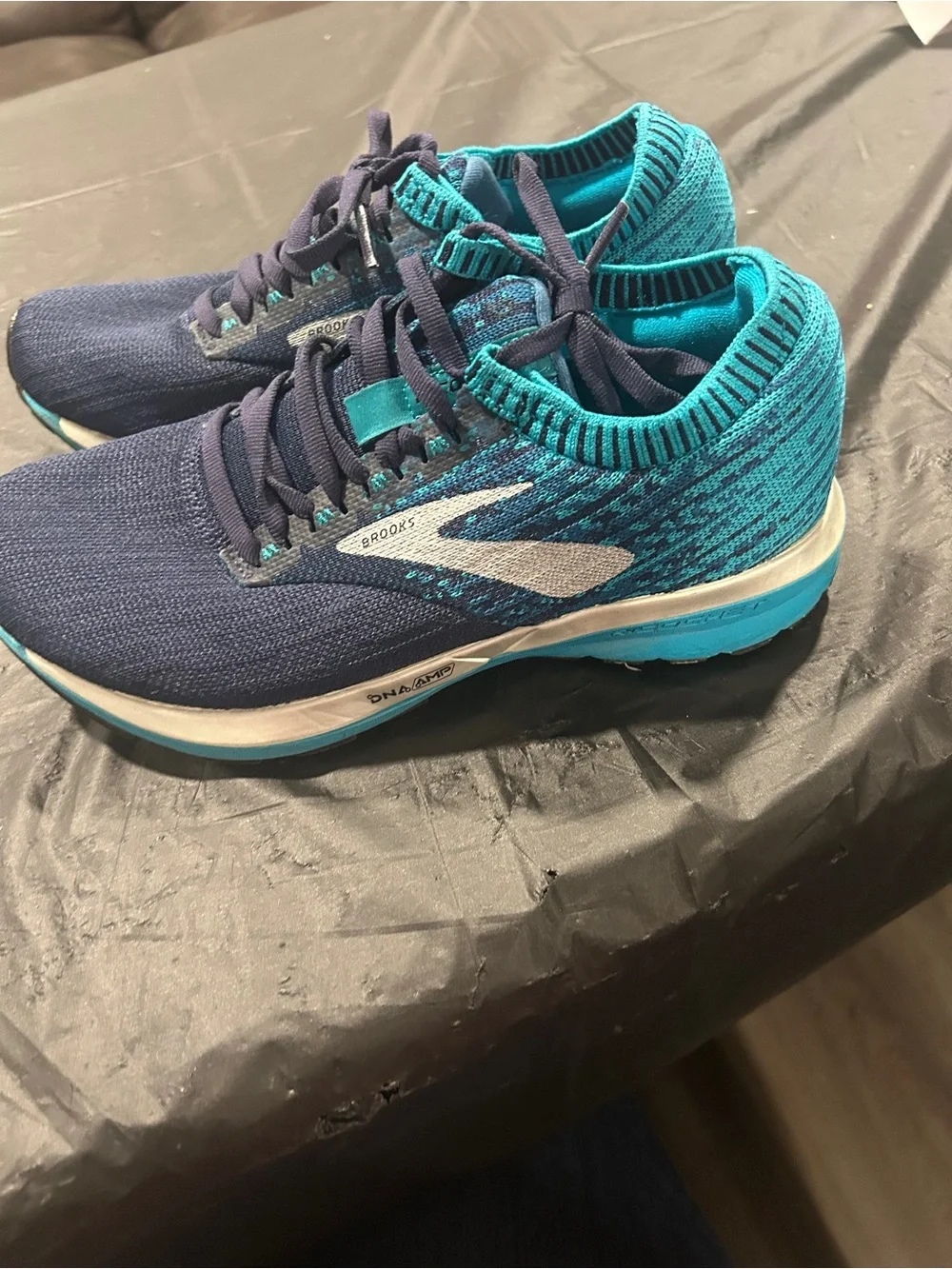 Brooks Navy and Teal Knit Running Sneakers